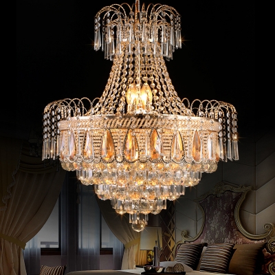 Gold Crown Shaped Chandelier Luxurious Style Clear Crystal Pendant Light for Living Room Villa
