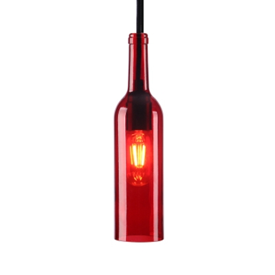 Blue/Purple/Red/Yellow Pendant Light Bottle Shape 1 Light Antique Style Glass Hanging Light for Bar