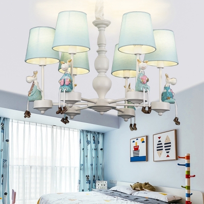 Lovely White Pendant Light Bunny Rabbit 6 Heads Metal Chandelier with Tapered Shade for Child Bedroom