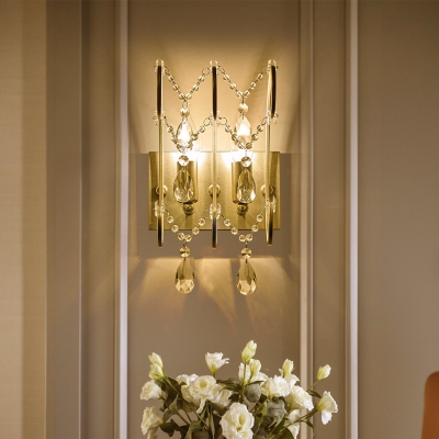 Luxurious Candle Sconce Light Two Lights Metal Wall Lamp with Crystal in Gold for Bedroom Foyer