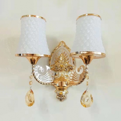 Luxurious Curved Wall Sconce Metal 2 Heads Gold Sconce Light with Peacock for Living Room