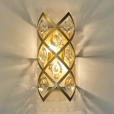 Metal Candle Sconce Light with Crystal Decoration 2 Lights Modern Stylish Wall Lamp in Gold for Hotel
