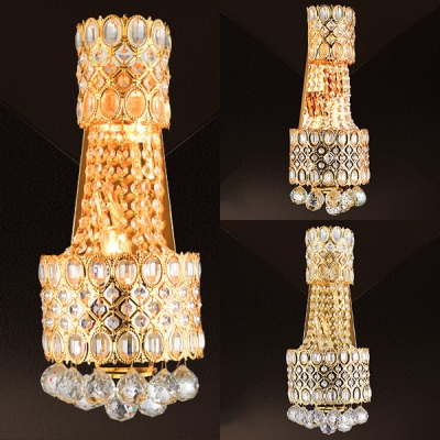 Metal Wall Light with Striking Crystal Hotel Two Lights European Style Wall Sconce in Gold
