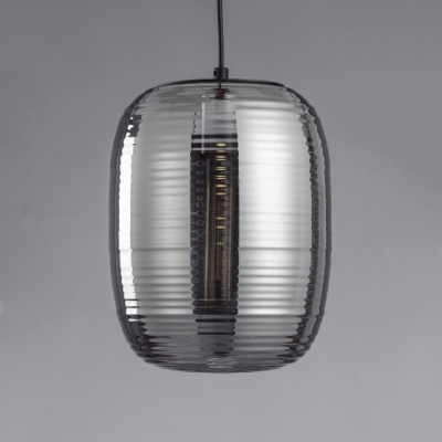 Mirror Glass Barrel Pendant Lamp Contemporary Single Head Hanging Light in Amber/Smoke