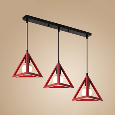 Nordic Style Triangle Pendant Light Three Lights Metal Suspension Light in Blue/Green/Red/Yellow for Kitchen