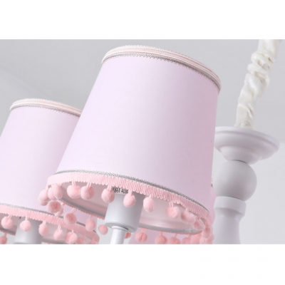 Nursing Room Tiger Chandelier Metal 5 Lights Cute Modern Pink Pendant Lamp with Tapered Shade