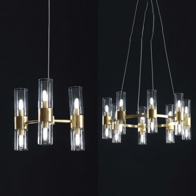 Restaurant Cafe Tube Chandelier Clear Glass 6/16 Lights Simple Style Pendant Lamp in Gold