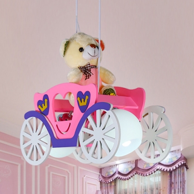 Rickshaw Boys Girls Bedroom Pendant Light Wood Modern Lovely LED Hanging Light with Bear in Blue/Pink