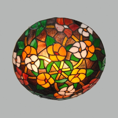 Stained Glass Flower/Lotus Ceiling Mount Light Study Room Tiffany Rustic Flush Light