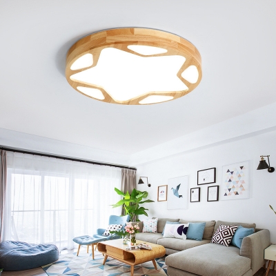 Star Round LED Flush Ceiling Light Contemporary Wood Beige Ceiling Lamp in Neutral/Warm for Corridor