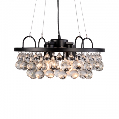 Traditional Ring Ceiling Pendant Metal Black Chandelier with Clear Crystal Ball for Dining Room