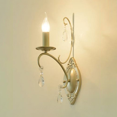 Traditonal Candel Shaped Wall Light with Crystal 1 Light Metal Sconce Light in Gold for Hallway