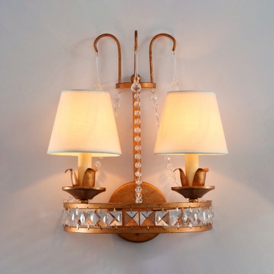 Vintage Style Antique Brass Wall Light Tapred Shade 2 Lights Metal Sconce Light for Restaurant