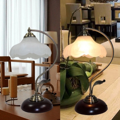 Vintage Style Floral Table Light Opal Glass 1 Light White Desk Light for Study Room Office