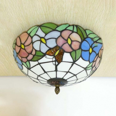 12/16 Inch Floral Ceiling Mount Light Tiffany Rustic Stained Glass Ceiling Lamp for Corridor