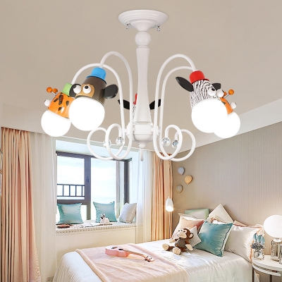 5 Lights Animal Chandelier Lovely Metal Pendant Light in White Finish for Kid Bedroom