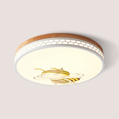 Cartoon Bee LED Ceiling Lamp Acrylic Warm/White Flush Mount Light in Green/Pink/White/Yellow for Baby Room