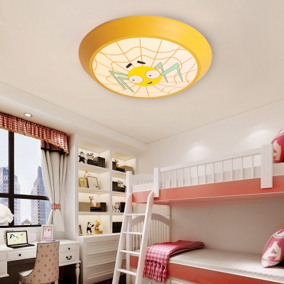 Cartoon Spider Ceiling Mount Light Acrylic Stepless Dimming/White Flush Light in Yellow for Boys Bedroom
