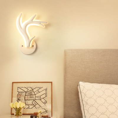 Nordic Style Antlers Sconce Light Acrylic White LED Wall Lamp in Warm/White for Kid Bedroom