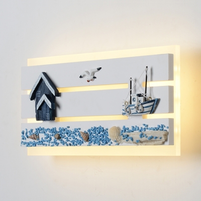 Sea View Wall Light Mediterranean Style Resin Third Gear/Warm Sconce Light in Blue for Living Room