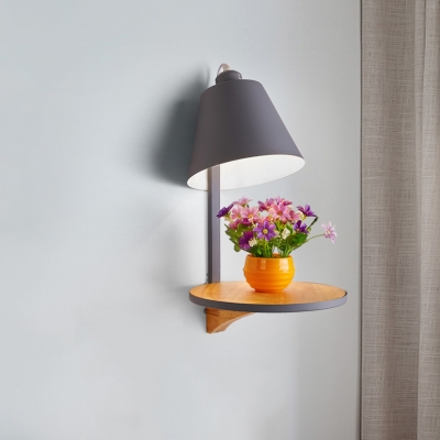 Metal Bucket Shade Wall Light with Shell Study Room 1 Head Macaron Style Candy Colored Sconce Light