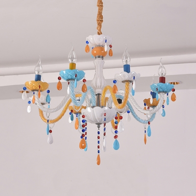 6/8 Heads Candle Chandelier Lovely Metal Suspension Light with Multi-Color Ctystal Bead for Kindergarten