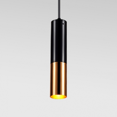 Black and Gold Cylinder Tube Drop Light Post Modern Metal 1 Head Hanging Lamp in Warm Light