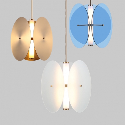 Blue/Gold/White Glass Circle Pendant Lamp Inner Acrylic Shade LED Suspension for Bedroom Restaurant, White Light