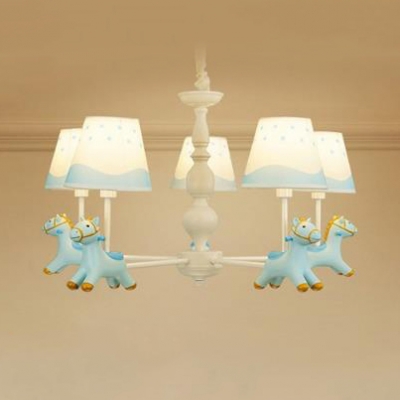 Blue/Pink Horse Chandelier 5/6 Lights Nordic Style Metal Pendant Lamp for Kindergarten Bedroom