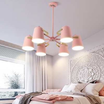 Child Bedroom Metal Chandelier Metal 6 Lights Macaron Stylish Pink Hanging Light