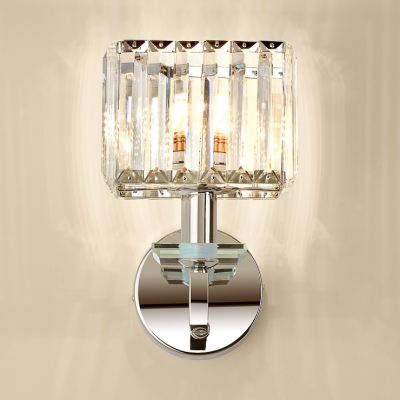 Clear Crystal Rectangle Wall Light Restaurant Single Light Contemporary Sconce Light in Chrome
