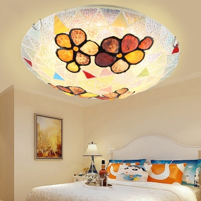 Colorful Flower Ceiling Mount Light Tiffany Simple Glass Shell Flush Light for Kitchen Bedroom