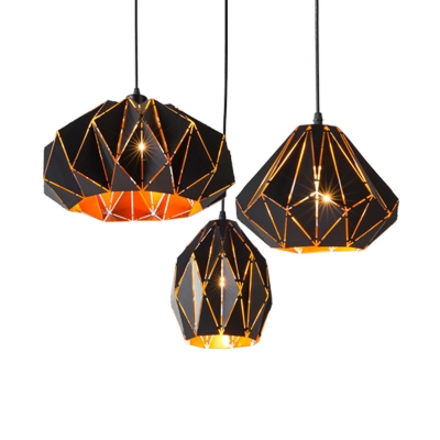 Geometric Shade Hanging Light Modern Style Metal 1 Bulb Suspension Lamp in Black