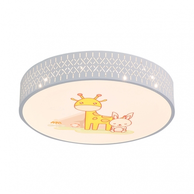 Kindergarten Giraffe/Fox Flush Mount Light Acrylic Lovely Animal White Finish Ceiling Lamp