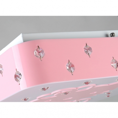 Kitten Third Gear/White Ceiling Light Cartoon Acrylic LED Flush Light with Crystal Bead in Blue/Pink for Kid Bedroom