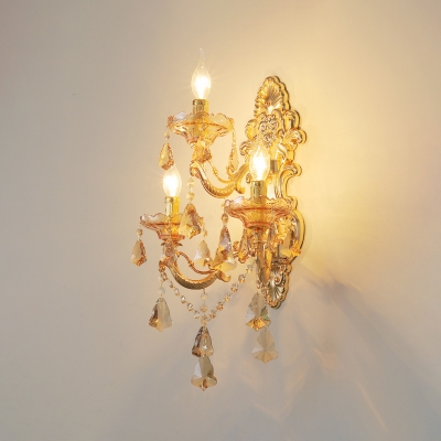 Luxurious Style Gold Wall Sconce Candle 3 Lights Metal Sconce Light with Crystal for Villa