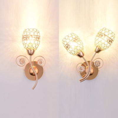 Metal Bud Wall Light Living Room 1/2 Head Luxurious Style Sconce Lamp with Clear Crystal in Gold