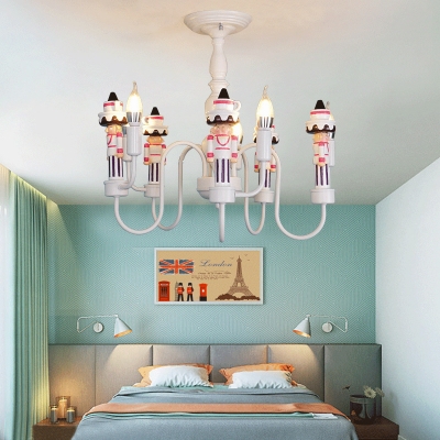 Metal Candle Pendant Light with Waiter Boys Bedroom 5 Light Contemporary Chandelier in White