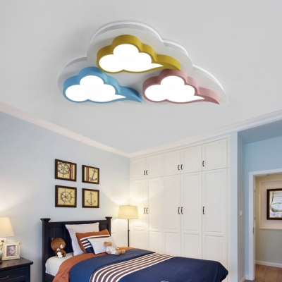 Metal Cloud LED Ceiling Lamp 3 Heads Macaron Loft Flush Ceiling Light with Warm/White Lighting for Game Room