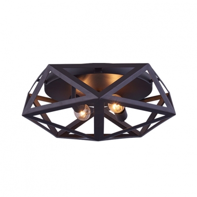 Metal Polyhedron Cage Flush Mount Light Dining Room 2 Lights