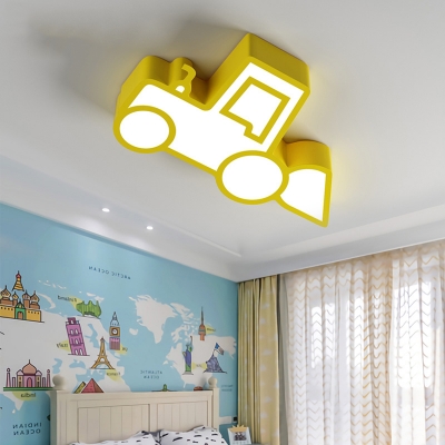 Nursing Room Excavator LED Ceiling Light Metal Cute Warm/White Flushmount Light in Blue/Green/Red/Yellow