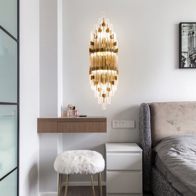 Postmodern Gold Wall Light Tube Clear Crystal Metal Sconce Light for Stair Hotel Kitchen