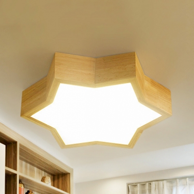 Wood Star LED Flush Mount Light Foyer Contemporary Beige Ceiling Light in Neutral/Warm/White