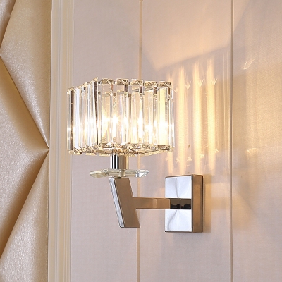 1/2 Head Cube Wall Light Simple Style Stainless Steel Crystal Wall Lamp in Chrome for Bedroom