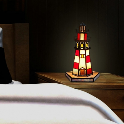 1 Light Lighthouse Desk Light Creative Tiffany Stained Glass Night Light for Kid Gift