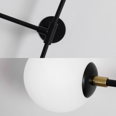 2/4-Light Crossed Lines Wall Lamp Post Modern White Glass Ball Sconce Light in Black/Gold