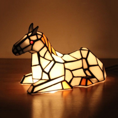 Bird/Elephant/Horse/Rabbit Night Light Art Glass 1 Light Tiffany Lovely White Table Lamp for Girl Bedroom