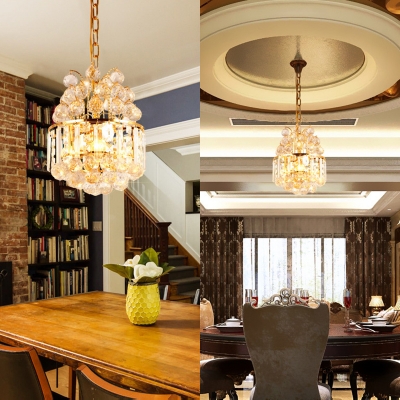 Metal Round LED Ceiling Pendant with Clear Crystal Modern Elegant Chandelier in Gold Finish for Cafe