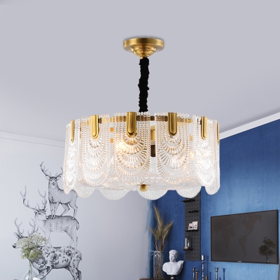 Traditional Round Ceiling Pendant 3/8 Lights Metal & Clear Crystal Chandelier in Gold for Foyer
