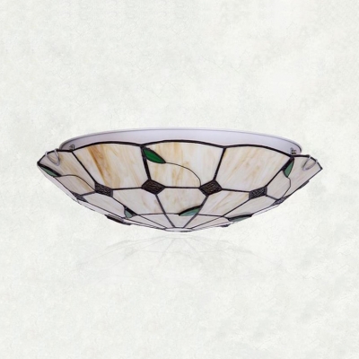 Rustic Style Umbrella Ceiling Mount Light with Bead/Leaf Art Glass Flush Light in Beige for Restaurant